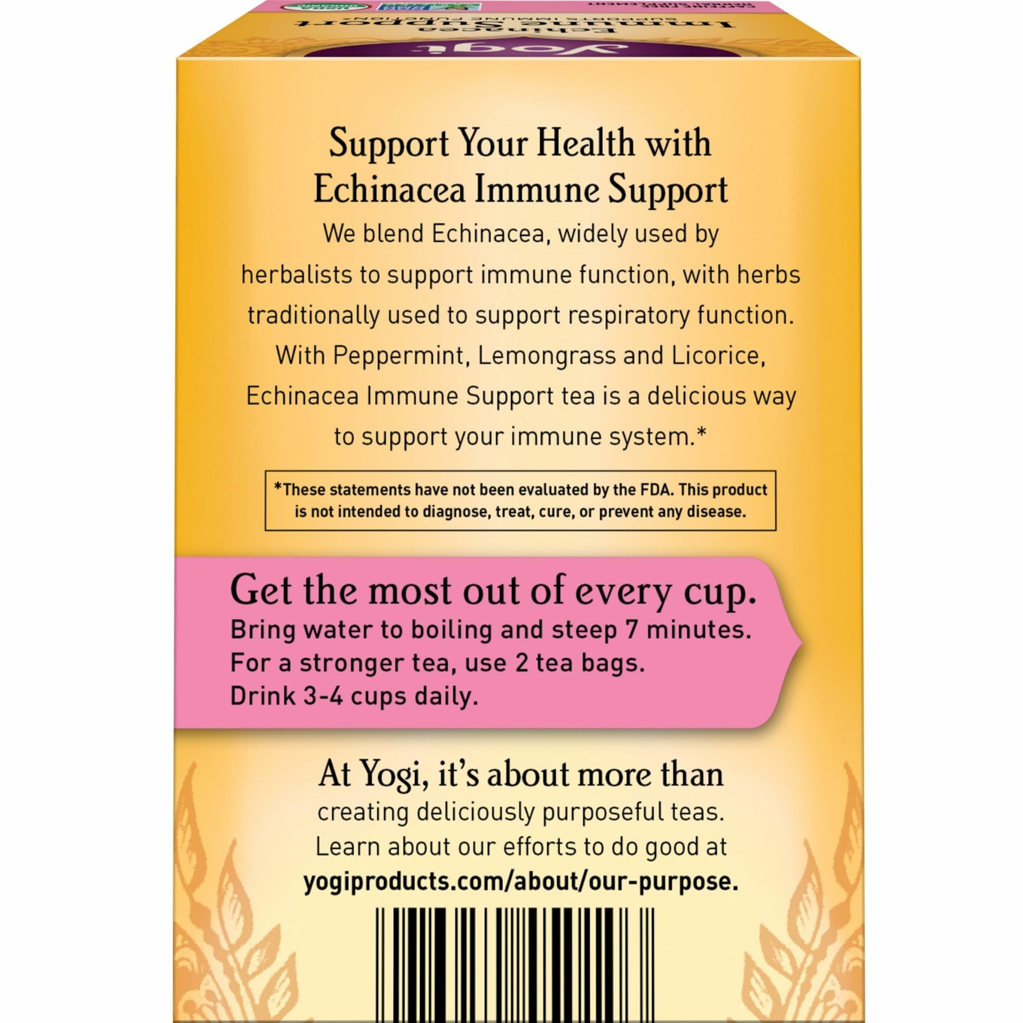 Yogi Tea Echinacea Immune Support Tea - 16 Tea Bags per Pack (4 Packs) - Organic Immunity Support Tea - Includes Peppermint Leaf, Lemongrass, Cinnamon