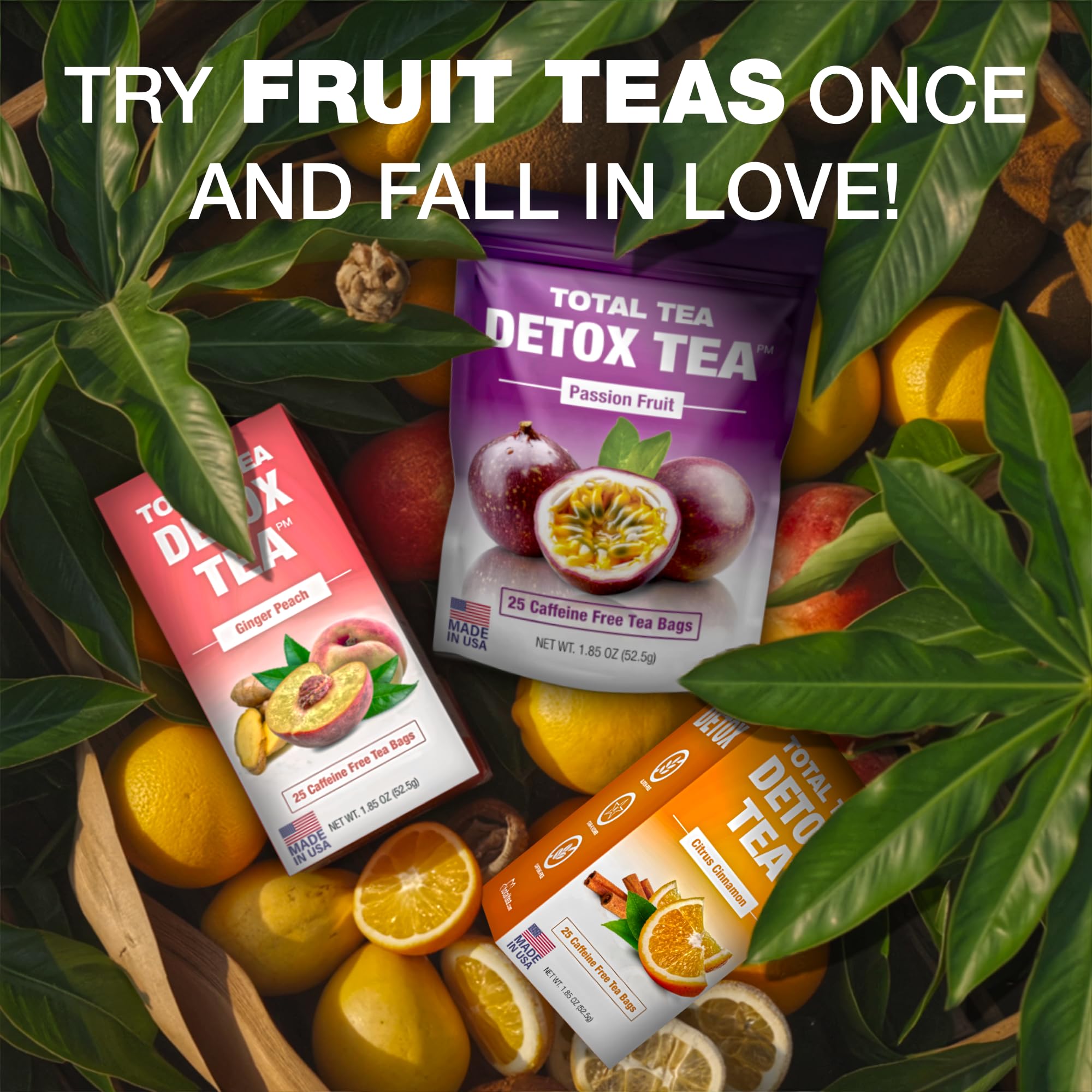 Total Tea SIimming Detox Tea Caffeine Free - 25 Day Detox - Herbal Tea with Chamomile, Hibiscus Tea & Ginger Root for Colon Cleanse - Natural Citrus