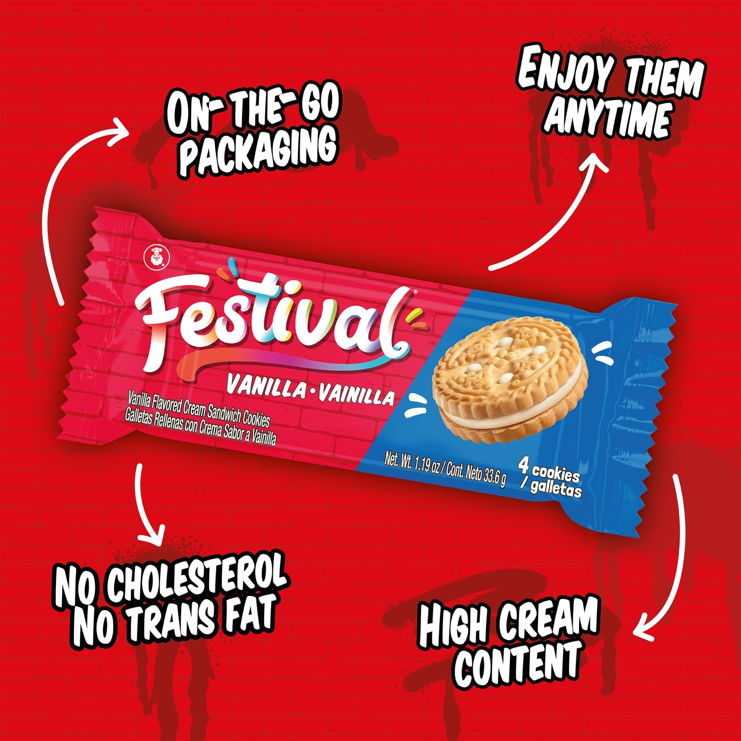 Festival Vanilla Cookies, Vanilla Cream Sandwich, 14.22 oz (Pack of 3)