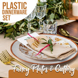 Trendables Fancy Plastic Dinnerware Sets 100 Pc Set 20 Guests Gold Silverware Disposable 20 X 10 Inch Charger Plates 20 X 8 Inch Dessert Plates 20 x