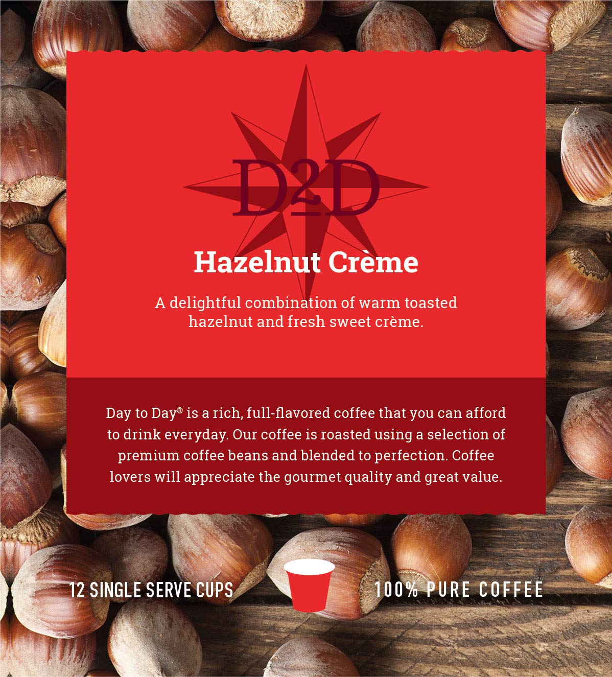 Day To Day 12-Count Hazelnut Creme, Light Roast Single Serve Coffee Pods for K-Cup Keurig Brewers