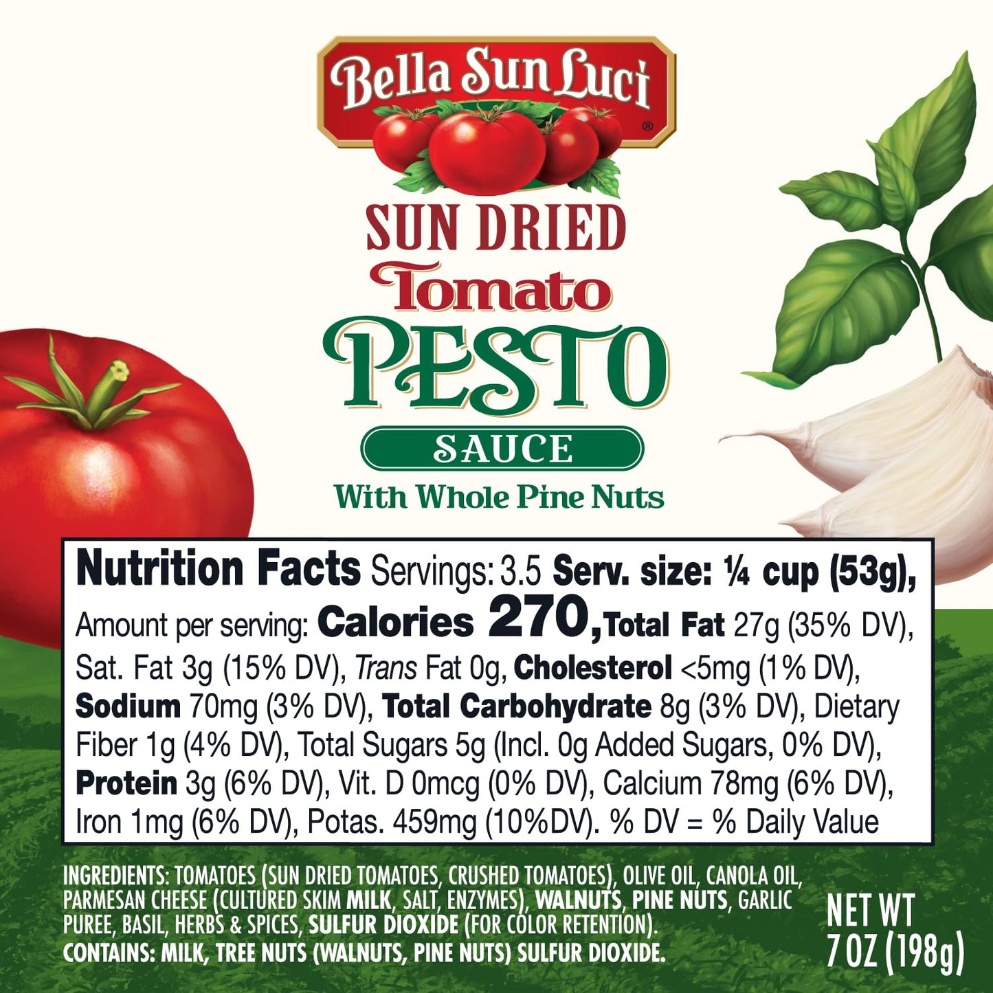 Bella Sun Luci Sun Dried Tomato Pesto Sauce with Whole Pine Nuts, Mediterranean Italian Style Sun-Ripened Tomatoes, Kosher, Vegan, Gluten-Free