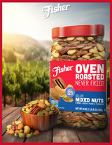 Fisher Oven Roasted Never Fried Deluxe Mixed Nuts, 24 Ounces (Pack of 1), Almonds, Cashews, Pecans, Pistachios, Healthy Snacks for Adults, Made