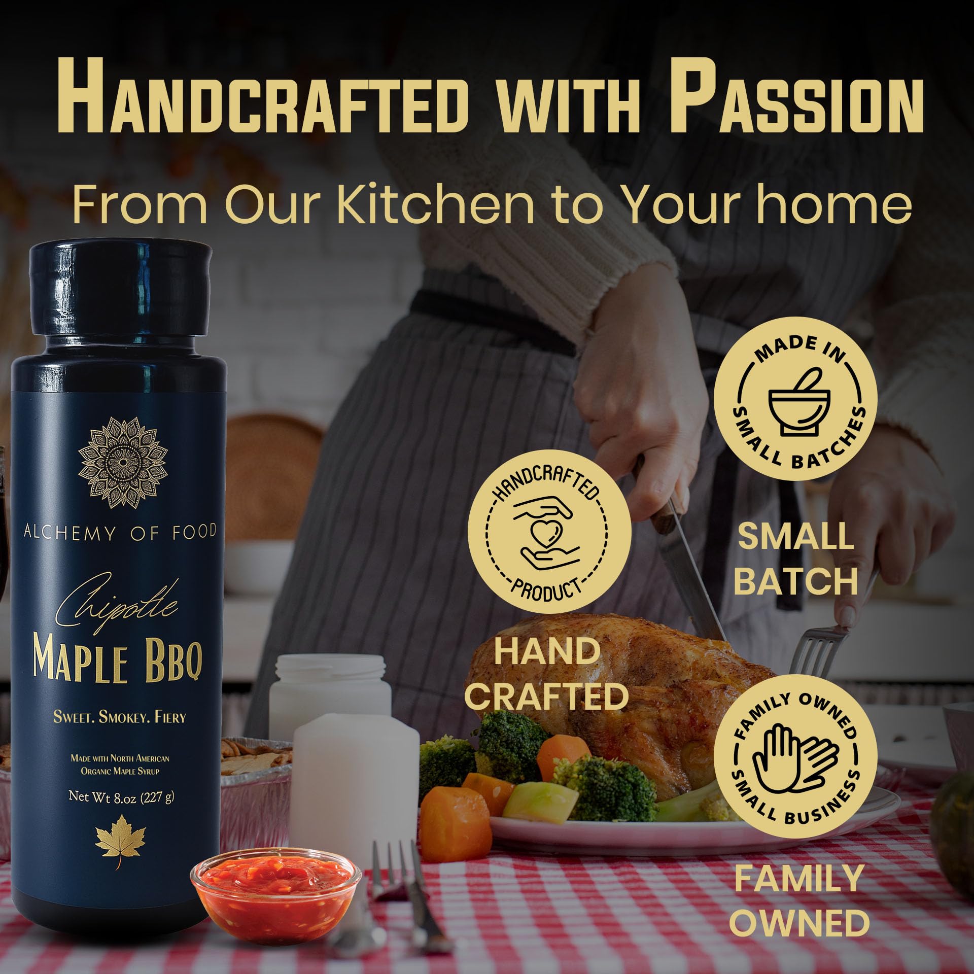 Alchemy of Food Chipotle Maple BBQ - Smoky & Sweet Barbecue Sauce with Real Maple Syrup and Chipotle Peppers - Clean Label, All-Natural Glaze