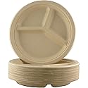 Restaurant-Grade Biodegradable 10 Inch 3-Compartment Plates Bulk 50 Pk. Great for Lunch and Dinner Parties. Disposable Compostable Wheatstraw Divided