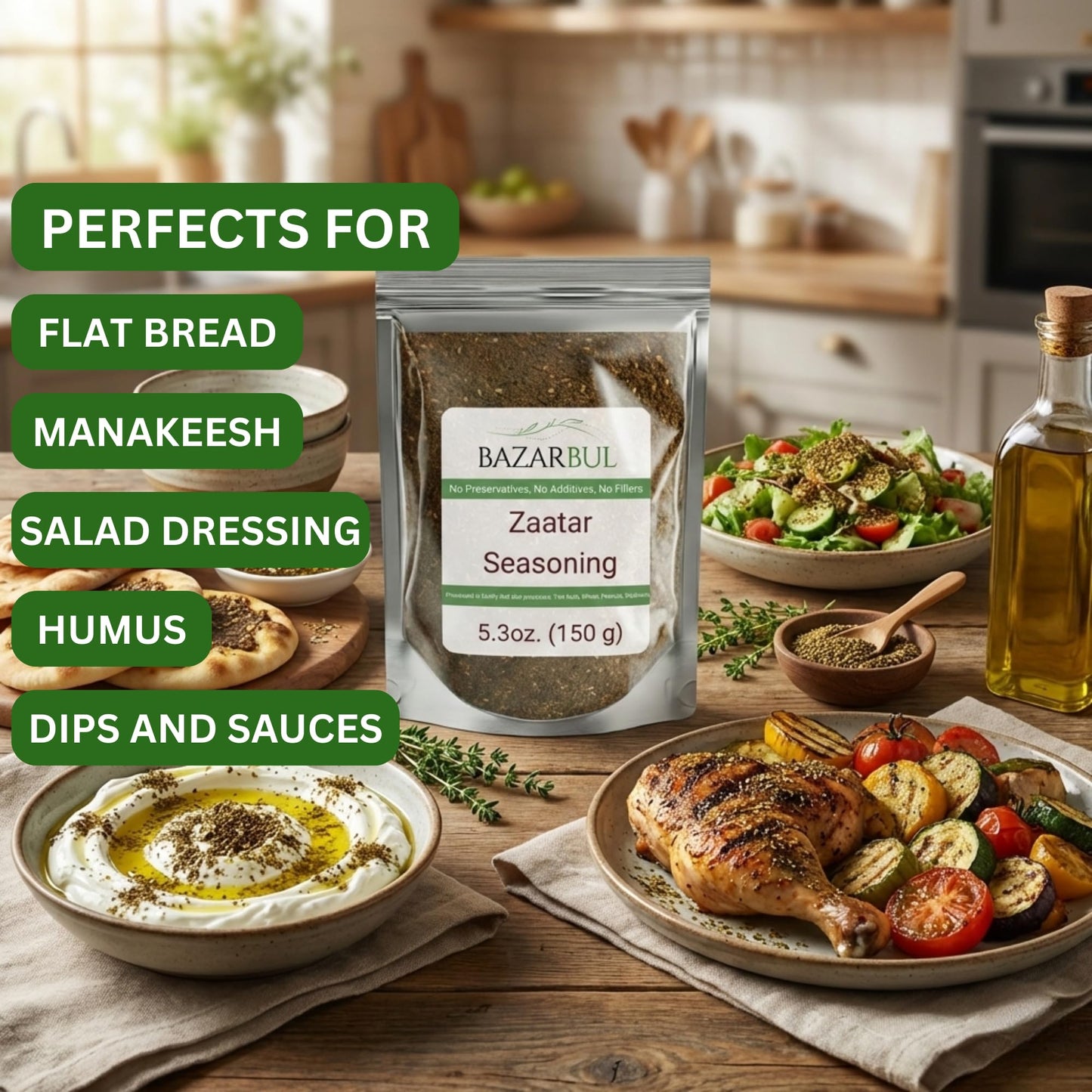 Zaatar Seasoning, 5.3oz, Real Za'atar,%100 Natural, Zaatar Spice from Middle Eastern Spices, Perfect for Mediterranean Seasoning Blends, AKA Zahter