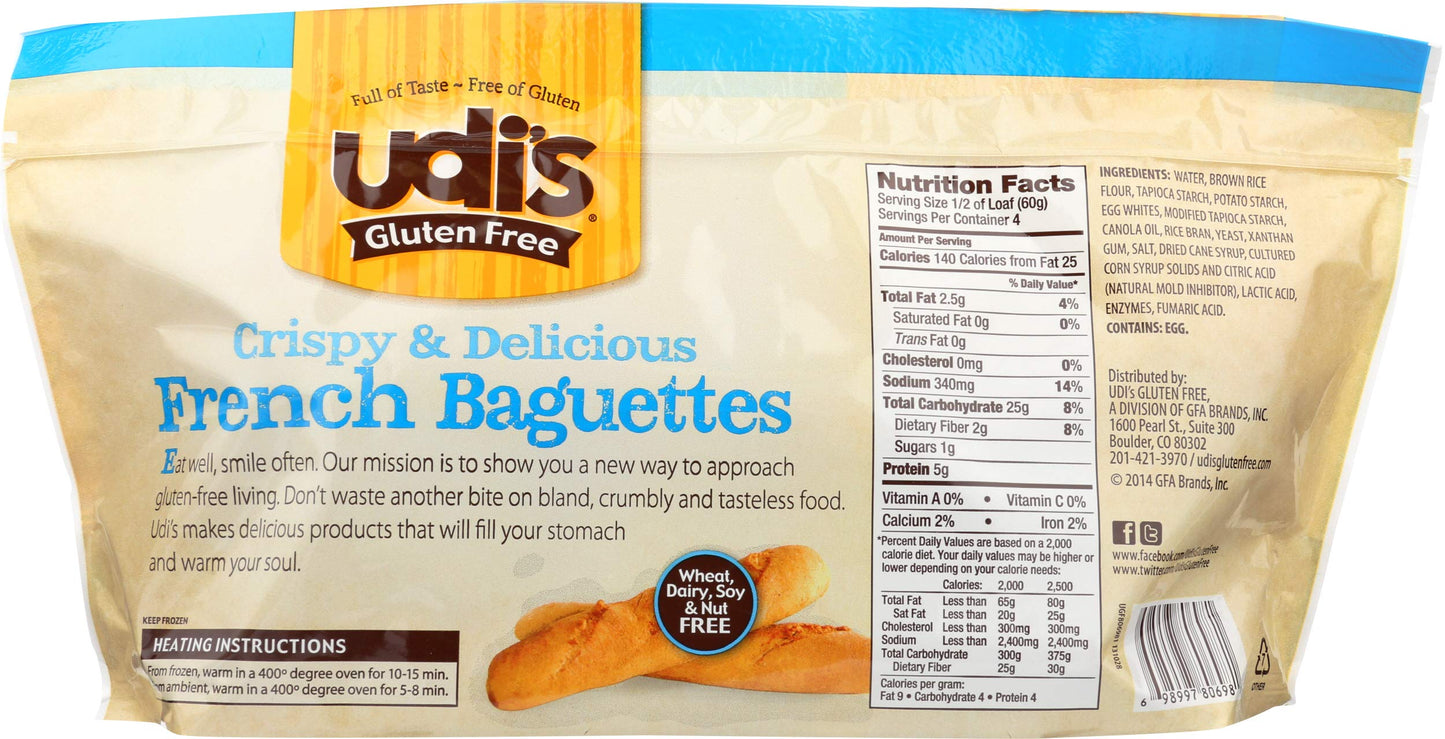 Udis Gluten Free Foods, Baguette French 2 Count, 8.4 Ounce
