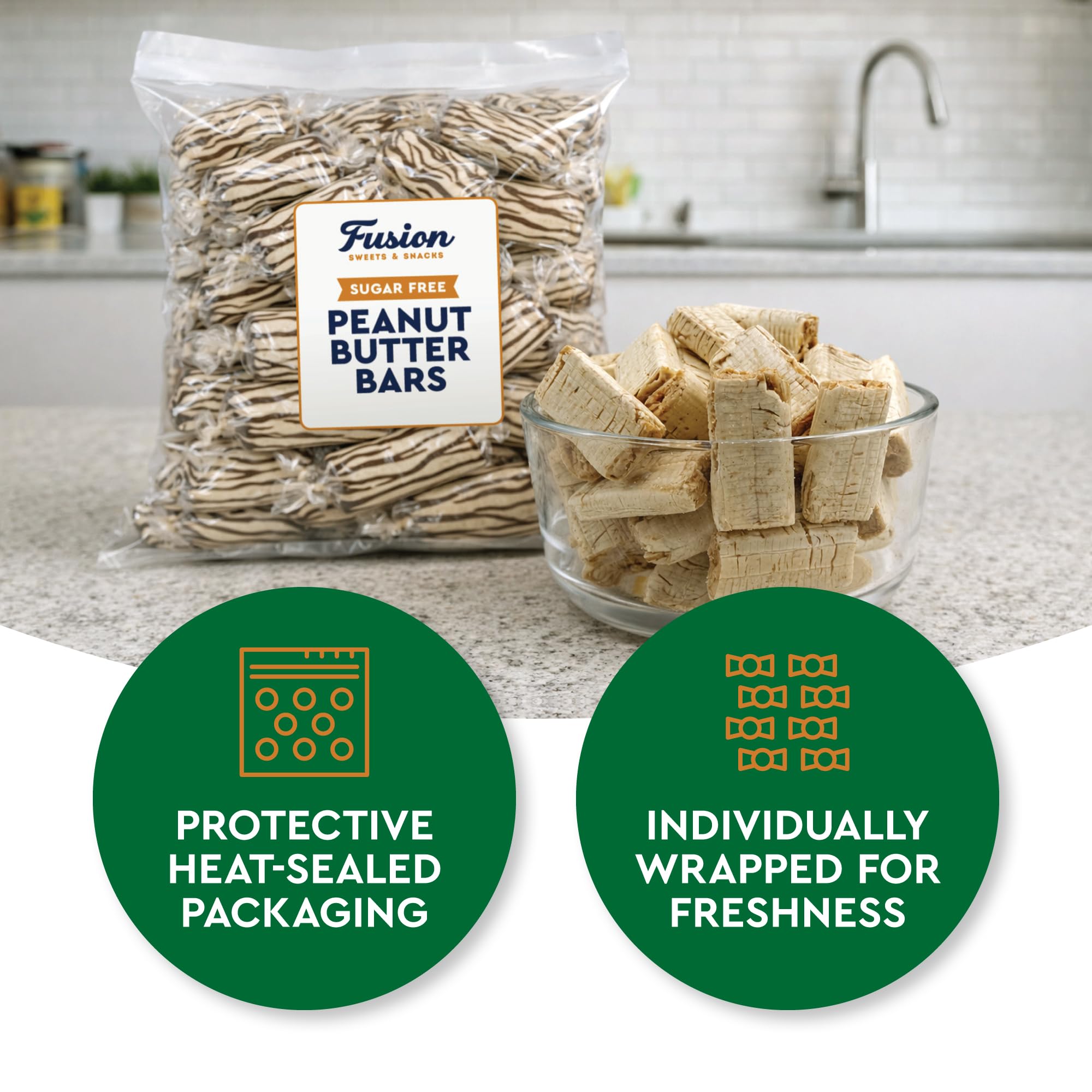 Sugar Free Peanut Butter Bars - 1 Pound Individually Wrapped - Bulk Sugar-Free Crunchy & Cripsy Peanut Butter Candy, Gluten Free, Kosher, Vegan