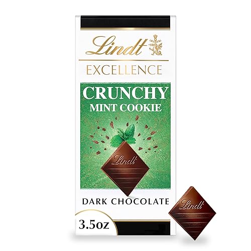 Lindt EXCELLENCE Crunchy Mint Cookie Dark Chocolate Candy Bar, Dark Chocolate with Mint Cookie Pieces, 3.5 oz. Bar