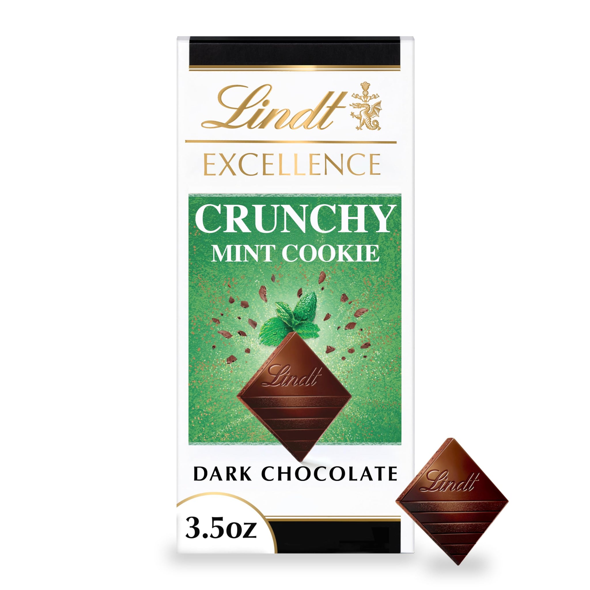 Lindt EXCELLENCE Crunchy Mint Cookie Dark Chocolate Candy Bar, Dark Chocolate with Mint Cookie Pieces, 3.5 oz. Bar