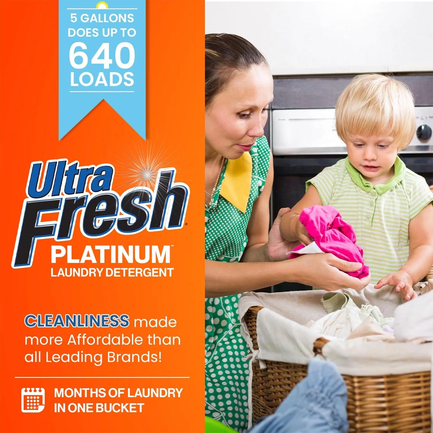 Ultra Fresh Liquid Laundry Detergent, 6X Platinum, 5 Gal, OXY Color Safe Bleach Alt™ - Household Cleaning Supplies and Accessories for Clothing