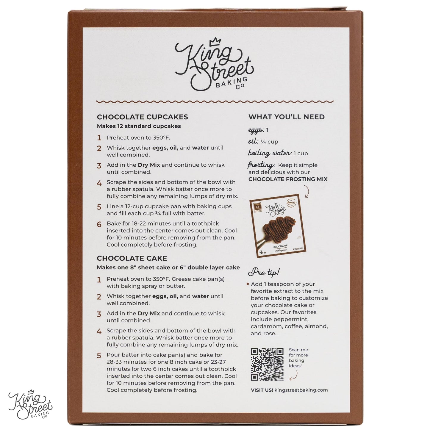 King Street Baking Co Chocolate Cupcake & Cake Mix - 7 Ingredient Box Mix With Dutch Cocoa - Makes 12 Cupcakes or 8 inch Sheet Cake - 1 Pack