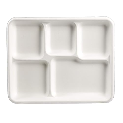 Stalkmarket 100% Compostable Sugar Cane Fiber Heavy Duty Plate, 5-Compartment American Tray, 500-Count Case