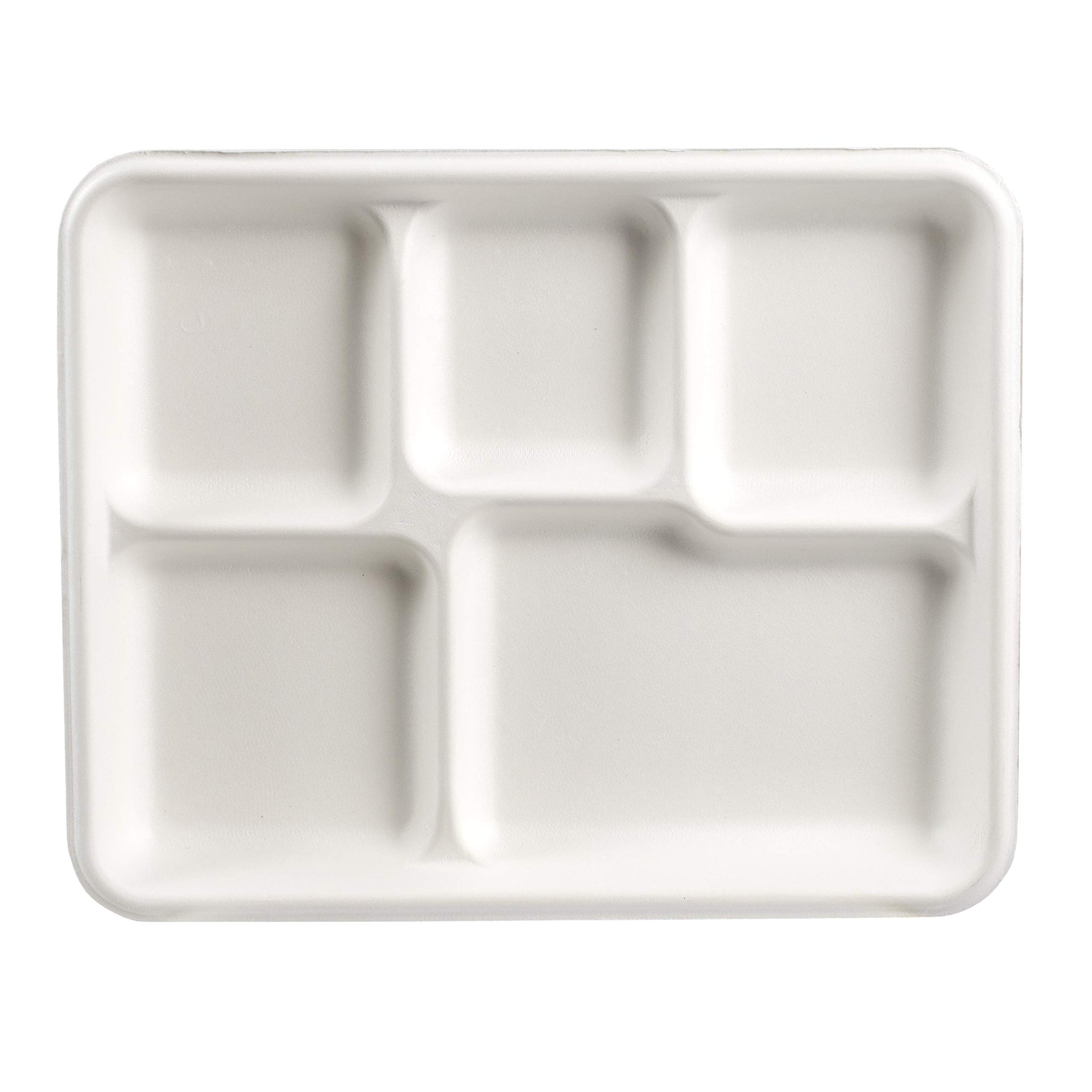 Stalkmarket 100% Compostable Sugar Cane Fiber Heavy Duty Plate, 5-Compartment American Tray, 500-Count Case