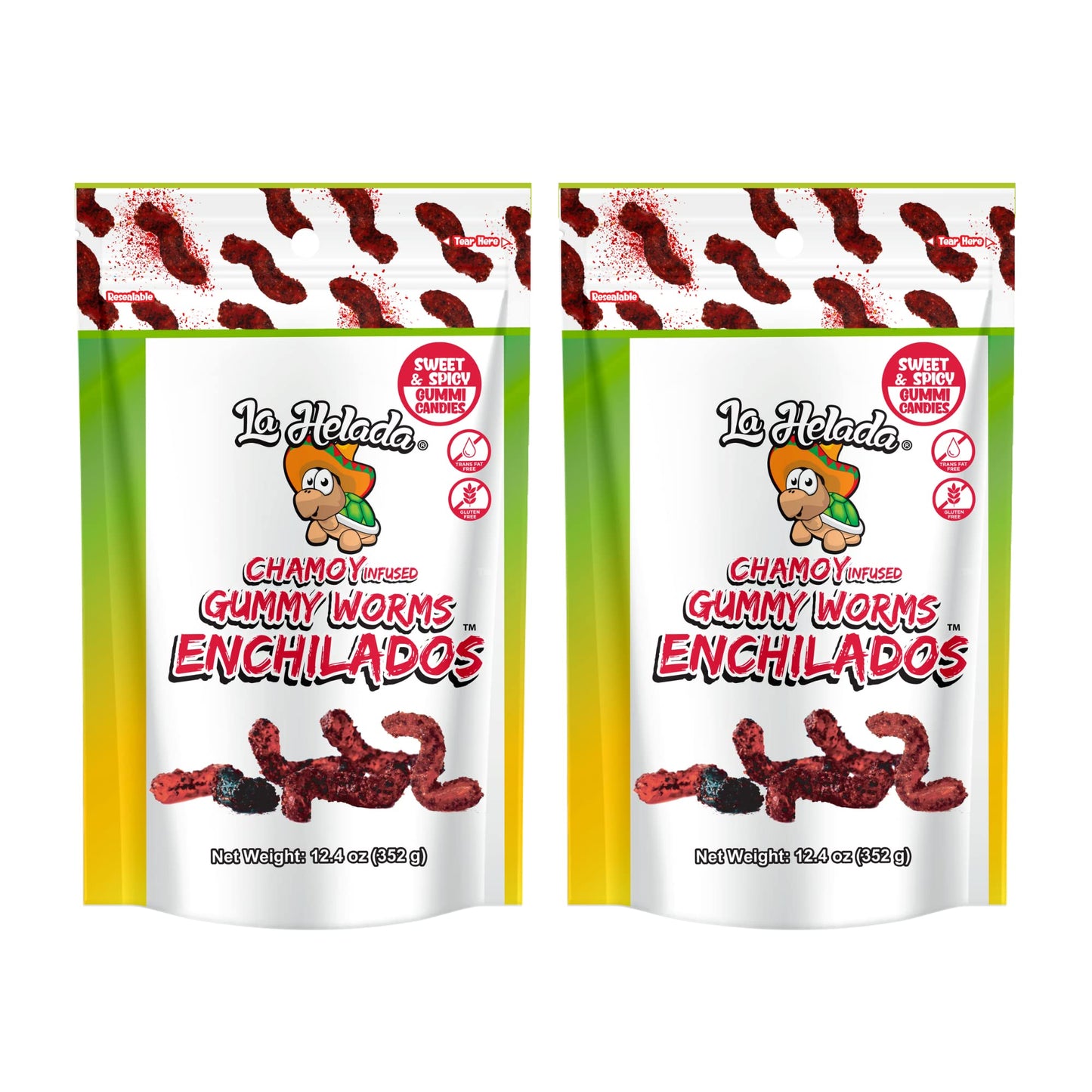 La Helada Gummy Worms Bag 2 Pack - Dulces Enchilados - Spicy Gummy Worms - Chamoy Candy - Spicy Gummies - 2/12.4oz Bags