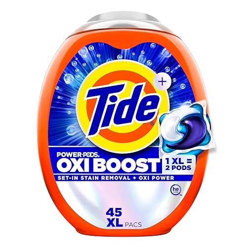 Tide Oxi Boost Power PODS Laundry Detergent Pacs, 45 Count, Set-In Stain Removal + Oxi Power, laundry soap detergent pacs