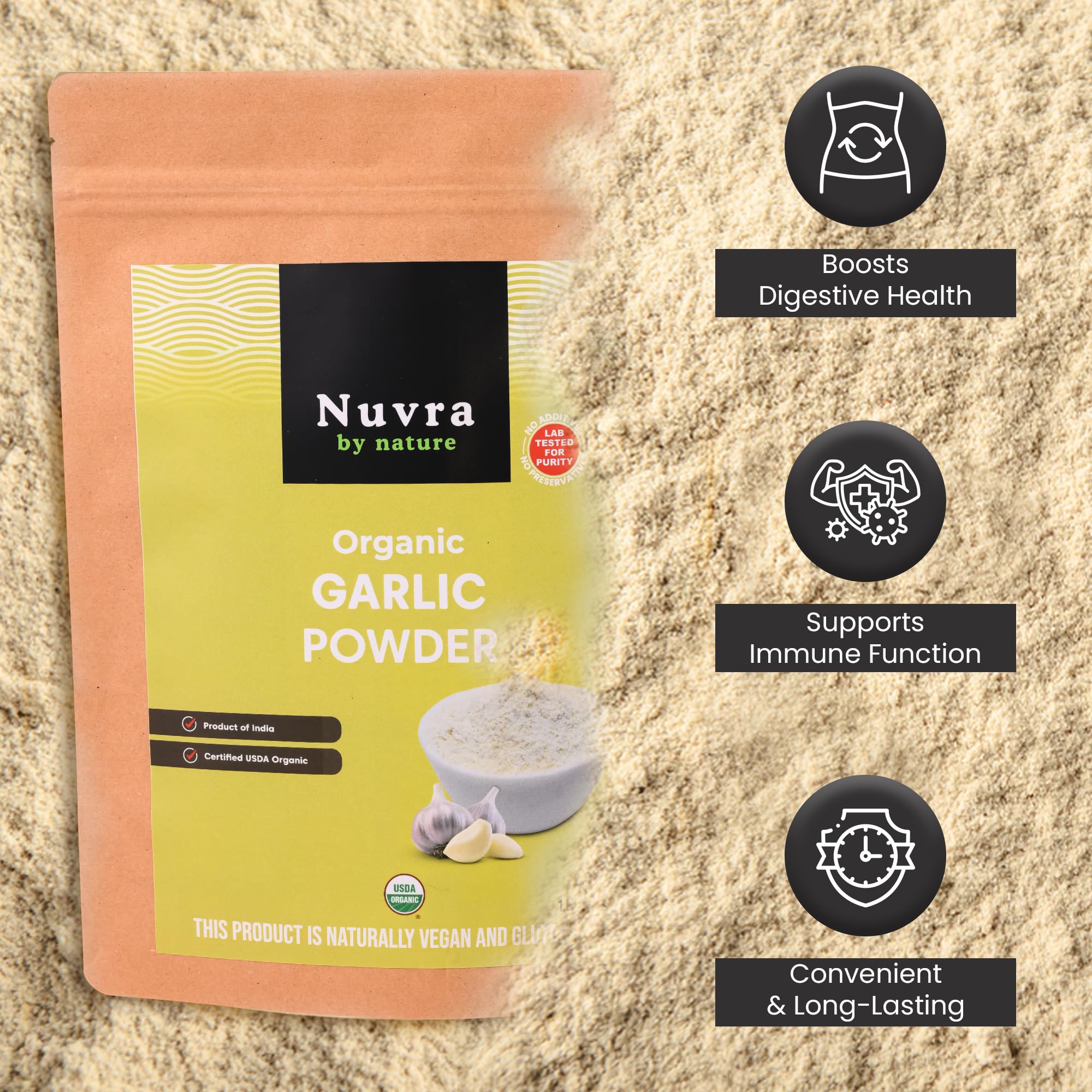 Nuvra by Nature Organic Garlic Powder 1 Lb - Pure & Aromatic - Rich in Flavor & Nutrients | Premium Culinary Spice for Cooking & Seasoning |