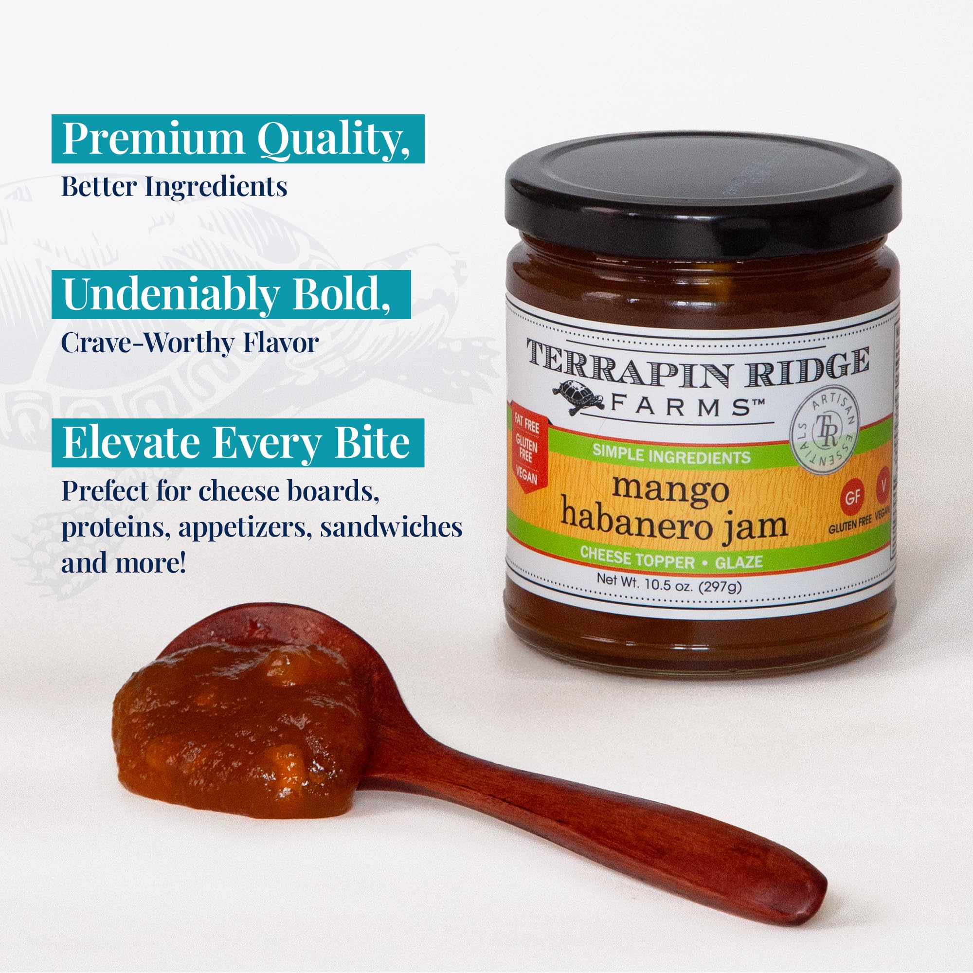 Terrapin Ridge Farms Mango Habanero Gourmet Jam - Sweet Mango & Fiery Habanero Blend - Perfect as a Glaze for Meats, Appetizers, and More - 10.5 oz