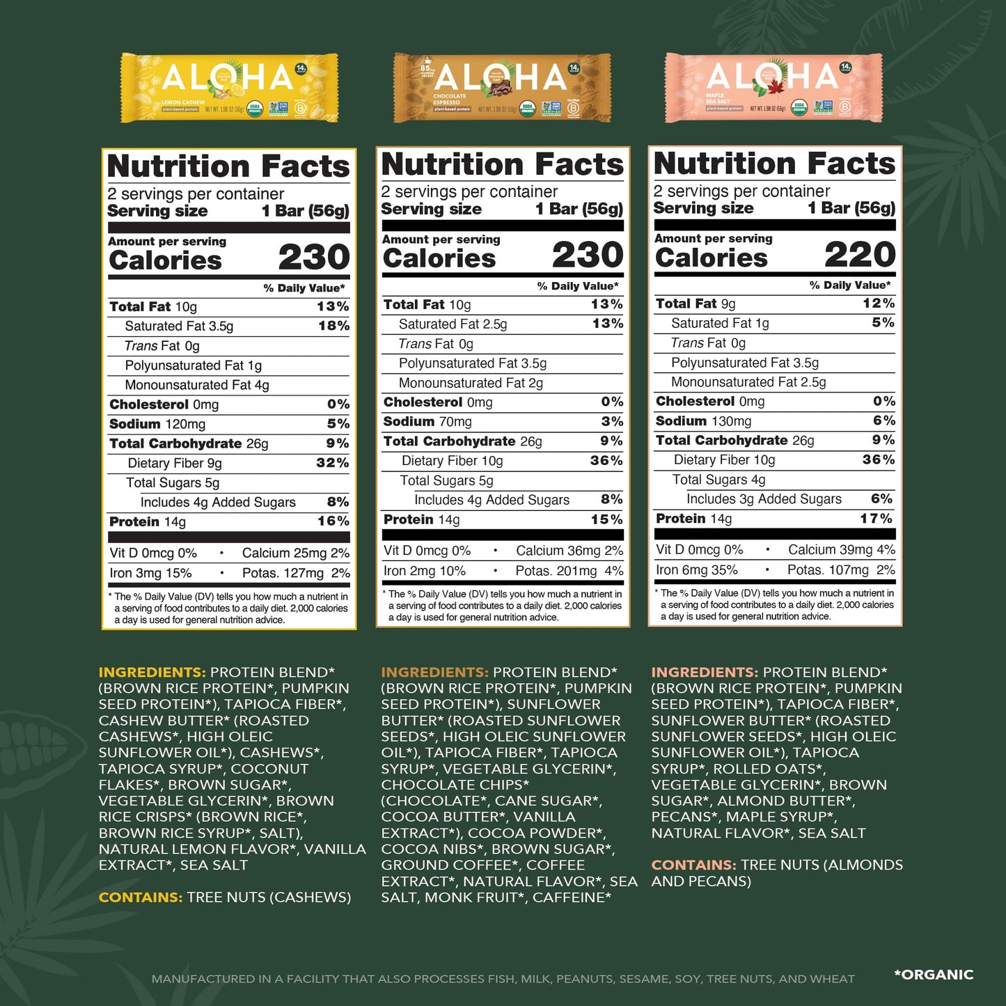ALOHA Organic Plant Based Protein Bars - Sampler Pack 2nd Edition - 12 Bars, Vegan, Low Sugar, Gluten-Free, Paleo, Low Carb, Non-GMO, No Stevia, No