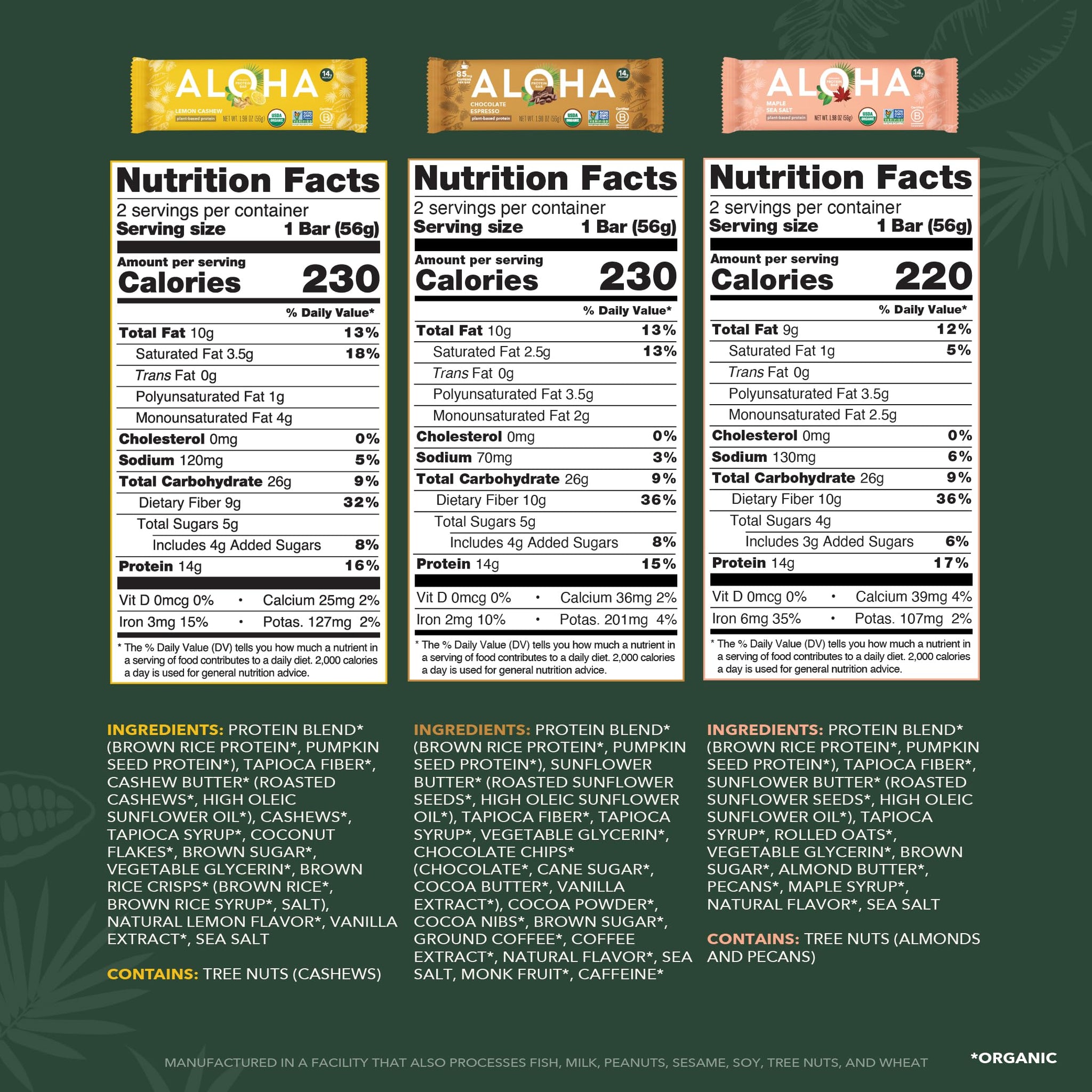 ALOHA Organic Plant Based Protein Bars - Sampler Pack 2nd Edition - 12 Bars, Vegan, Low Sugar, Gluten-Free, Paleo, Low Carb, Non-GMO, No Stevia, No