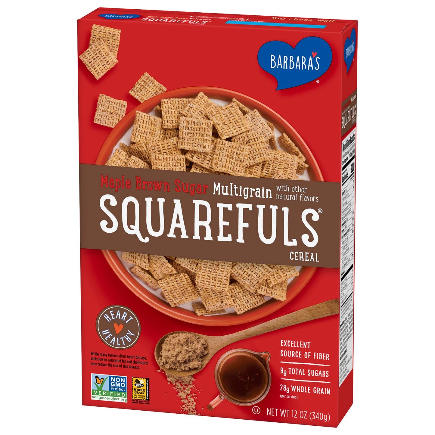 Barbara's Multigrain Squarefuls Maple Brown Sugar Cereal, Heart Healthy, Non-GMO, 12 Oz Box