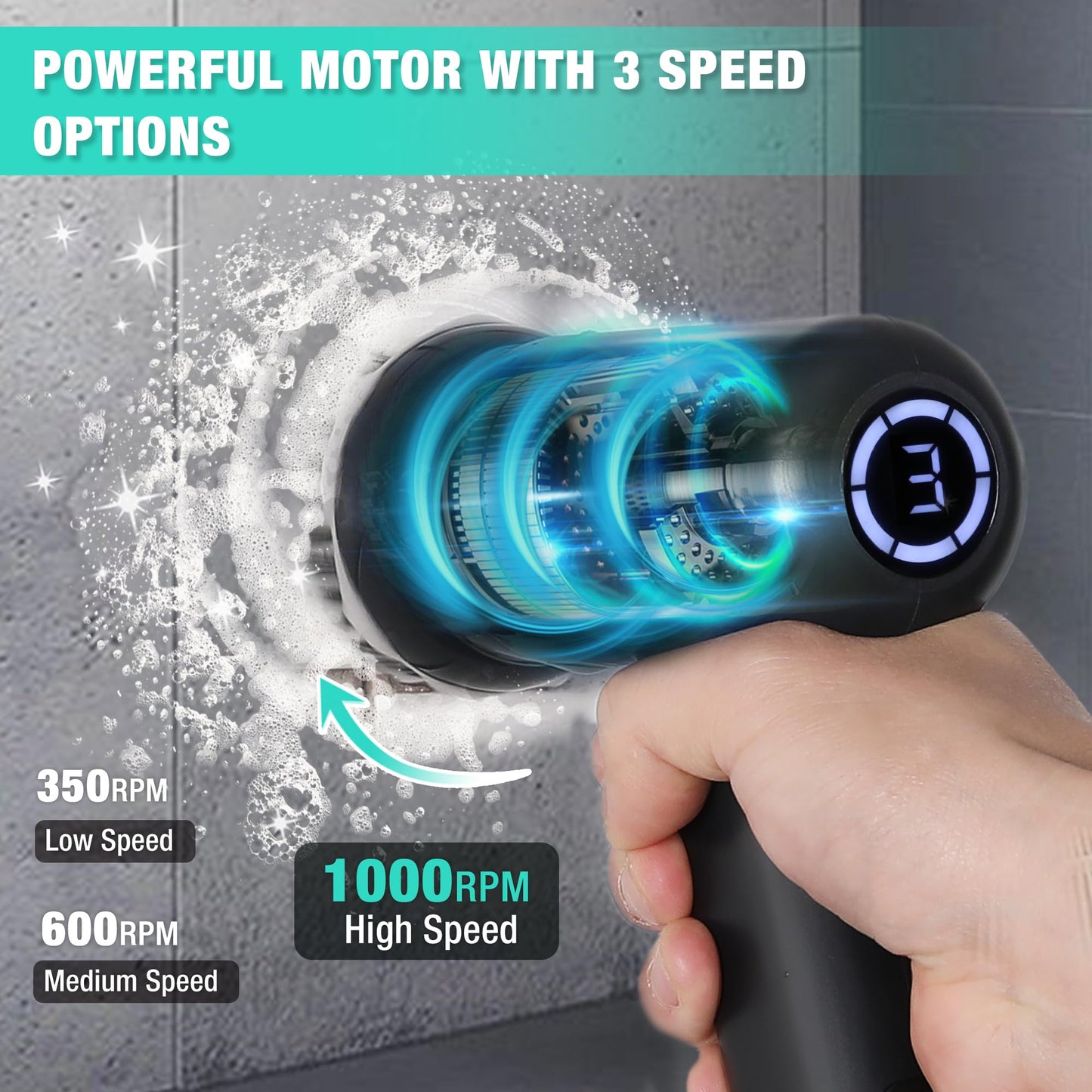 HAUSHOF Electric Spin Scrubber, Cordless Dish Scrubber Brush with 8 Replaceable Heads & 3 Speeds, Power Scrubber Electric Scrubber for Cleaning
