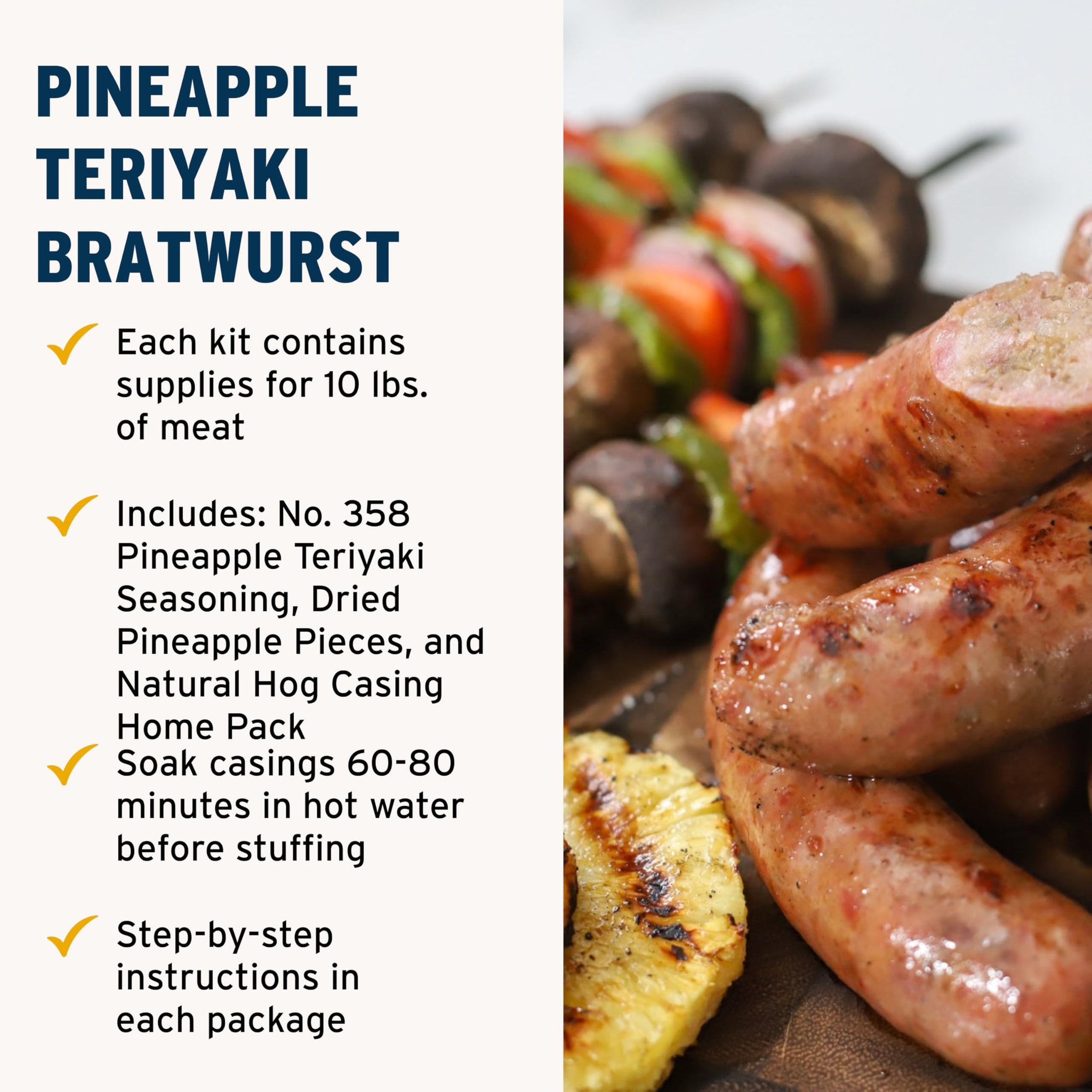 PS Seasoning Pineapple Teriyaki Bratwurst Kit - Sausage making Seasoning And Natural Hog Casings For 10 Lbs Of Meat Easy Homemade Brats For Pork