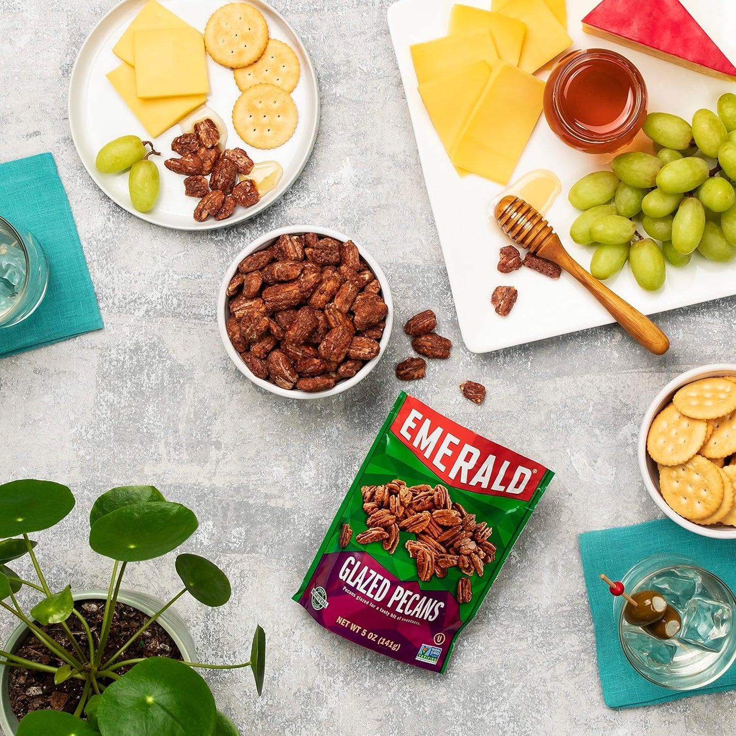 Emerald Nuts Combo Variety Pack Featuring Kettle Glazed Pecans & Honey Glazed Cashews | 5 Oz Resealable Bags | Kosher Certified, Non-GMO, Contains No