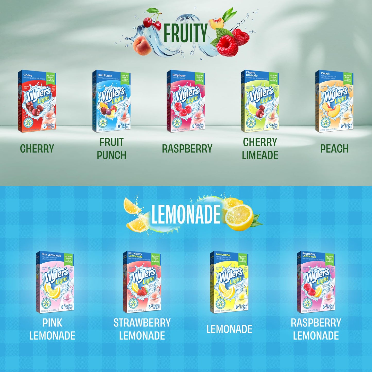 Wyler's Light 176ct Bulk Variety Pack - 20 Different Flavors from Fruit Punch, Iced Tea, Lemonade, and More - Sugar Free Singles To Go Drink Mix