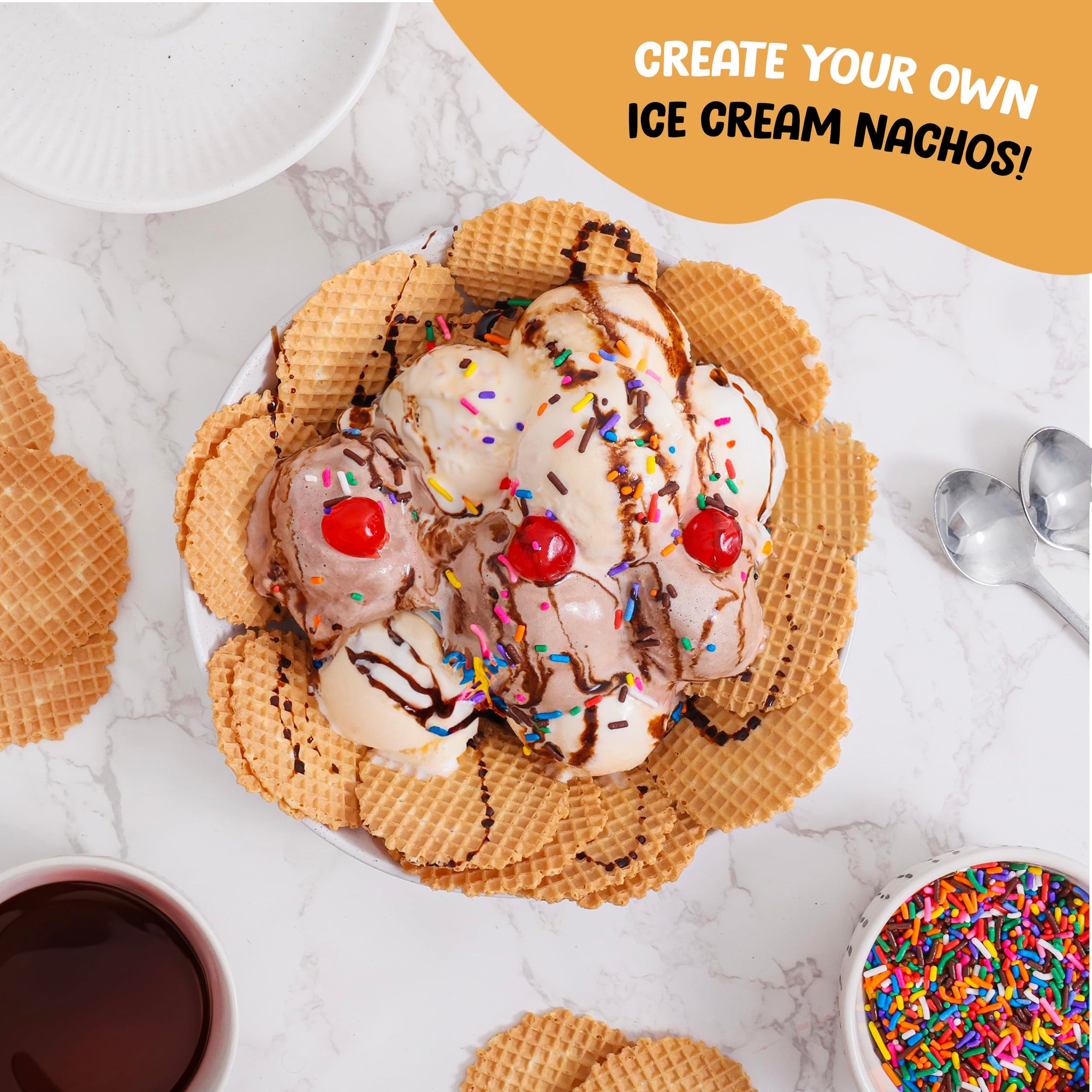 Waffle Cone Chips For Ice Cream Nachos - Round Waffle Chip - Round Wafer Cookies - Bulk Pack - 1,000 Chips