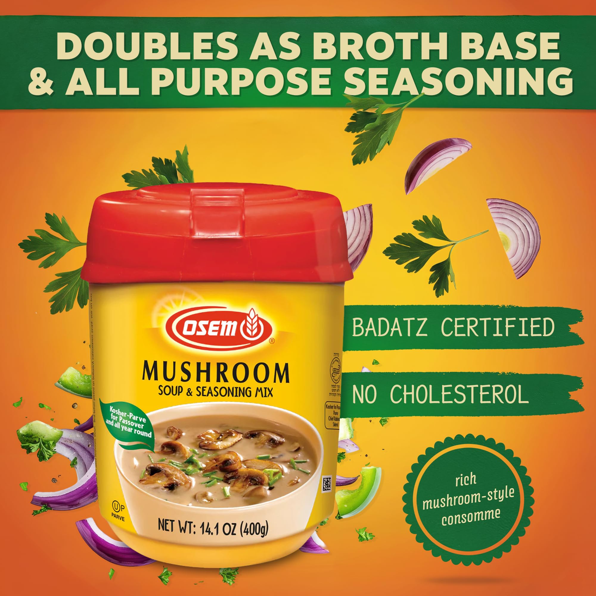 Osem Mushroom Flavored Soup & Seasoning Mix - Powder Broth Base, Perfect for Soups, Sauces, Stews, Rice, and More - Rich Savory Flavor Enhancer