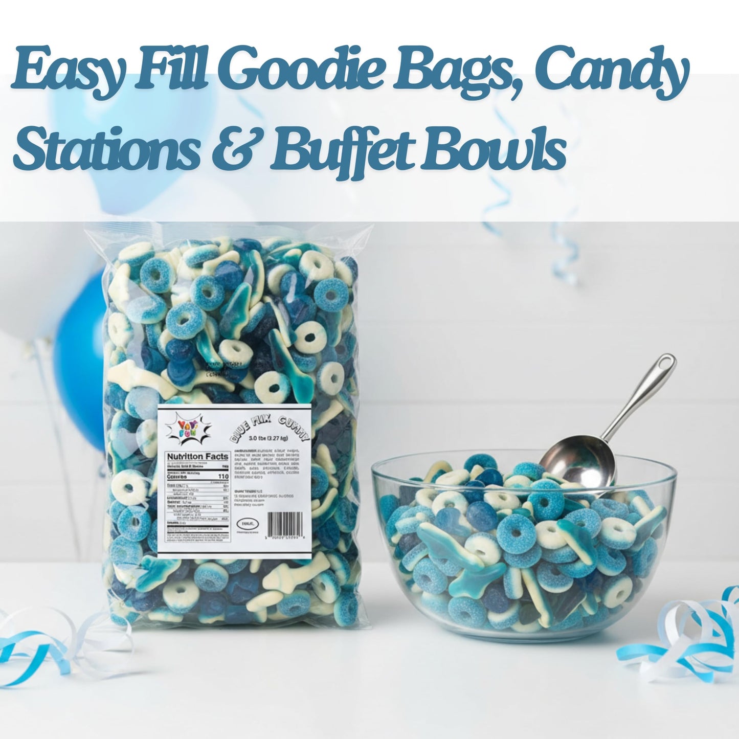 Blue Gummy Candy Mix | 5 Pound Bag | Halal Blue Raspberry Gummy, Rings, Gummy Shark | Blue Gummies for Candy Buffets, Halal Candy, Gummy in Bulk, Fun