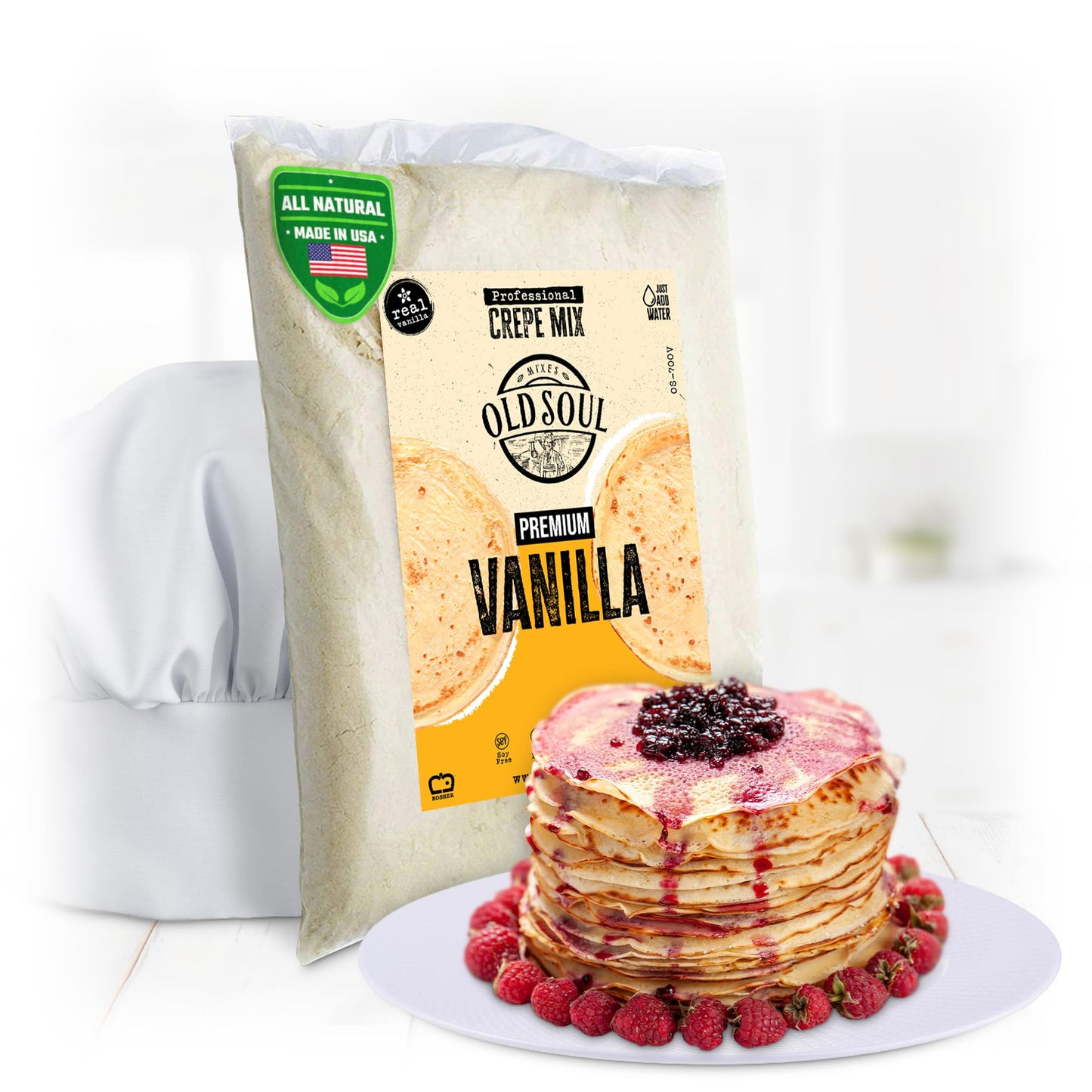 OldSoul Professional Crepe Mix | Dough Mix | Vanilla Flavour | 5 Lbs | 36 Crepes (5 Lbs, Traditional)
