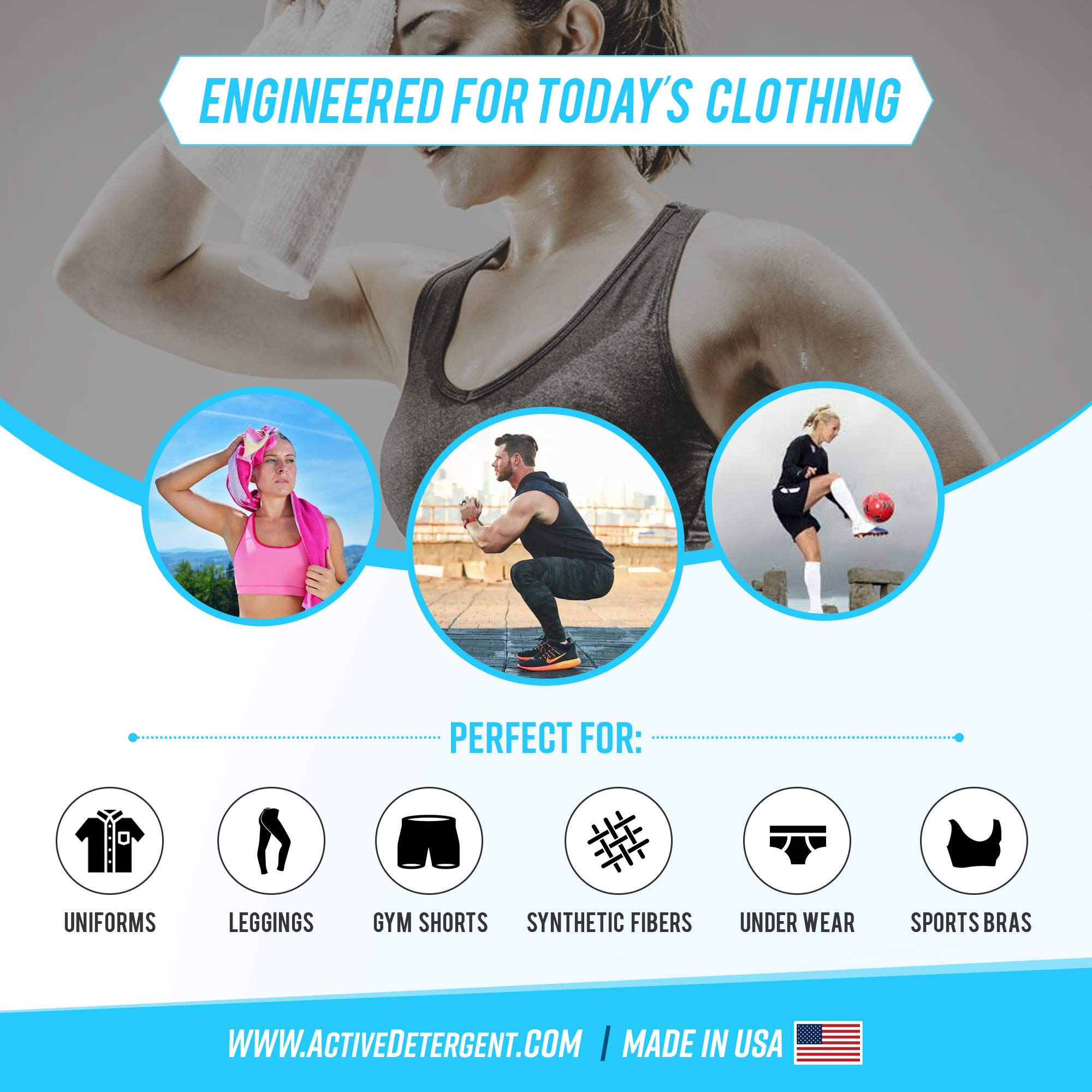 Active Wear Laundry Detergent & Soak - Formulated for Sweat and Workout Clothes - Natural Performance Concentrate Enzyme Booster Deodorizer - Powder