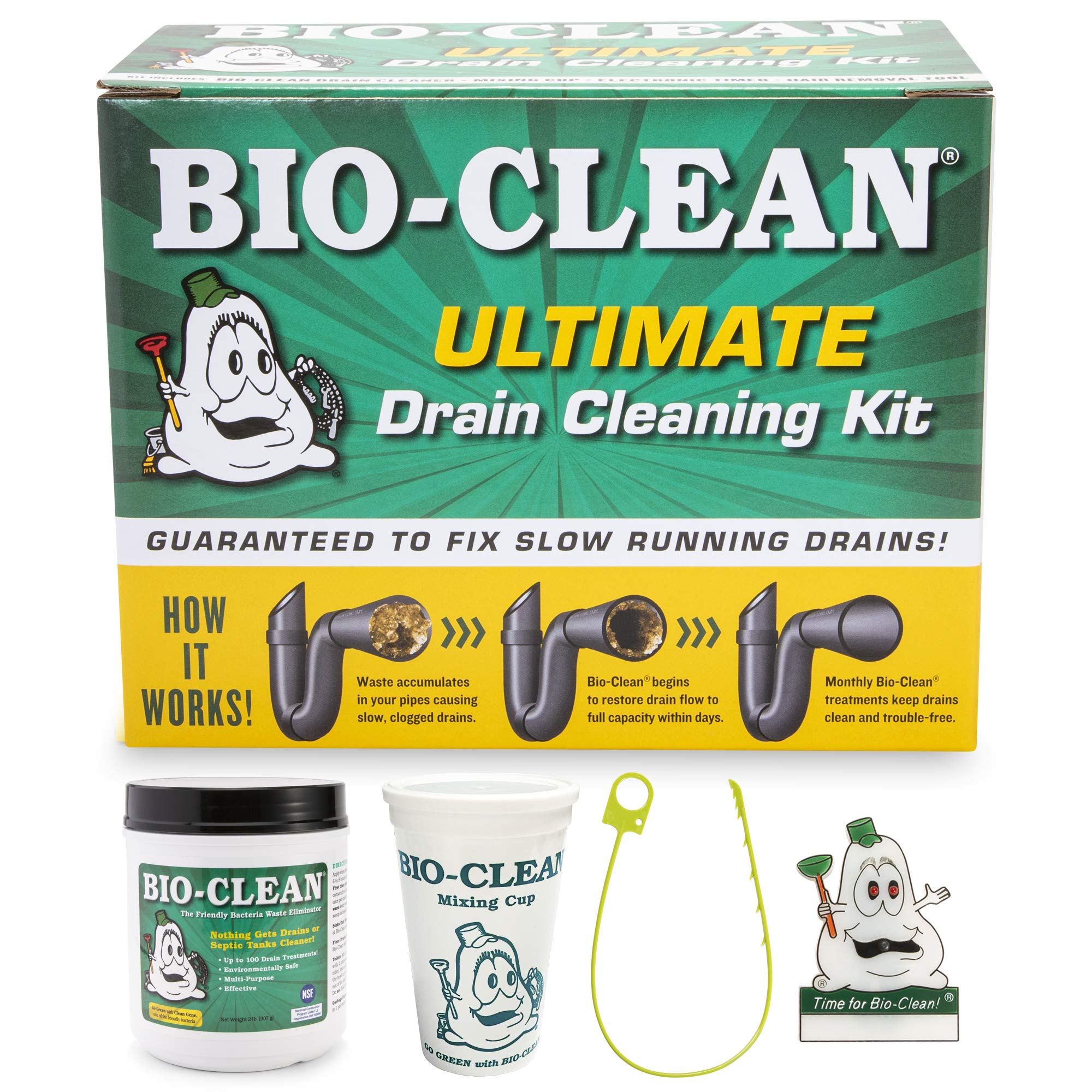 Bio-Clean Ultimate Drain Cleaning Kit Cleans Drains- Septic Tanks - Grease Traps All Natural and 100% Guaranteed No Caustic Chemicals! Removes fats