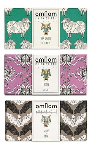 OmNom Chocolate Bars Inclusion Trio | Sea Salted Almond, Lakkkris + Sea Salt, Coffee + Milk | Icelandic Bean To Bar Chocolate by OMNOM CHOCOLATE