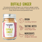 Burlap & Barrel Buffalo Ginger - Spicy, Fruity and Intense Heirloom Ginger Powder with a Bite - Add to Stir Fries, Soups, and Teas - 1.8oz Glass Jar