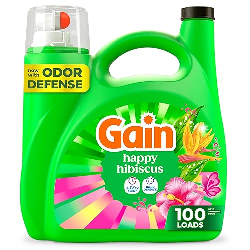 Gain Liquid Laundry Detergent, With Odor Defense, Happy Hibiscus Scent, Laundry Soap For HE Washing Machines, 132 fl oz, 100 Loads (Packaging May