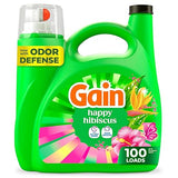 Gain Liquid Laundry Detergent, With Odor Defense, Happy Hibiscus Scent, Laundry Soap For HE Washing Machines, 132 fl oz, 100 Loads (Packaging May