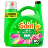 Gain Liquid Laundry Detergent, With Odor Defense, Happy Hibiscus Scent, Laundry Soap For HE Washing Machines, 132 fl oz, 100 Loads (Packaging May