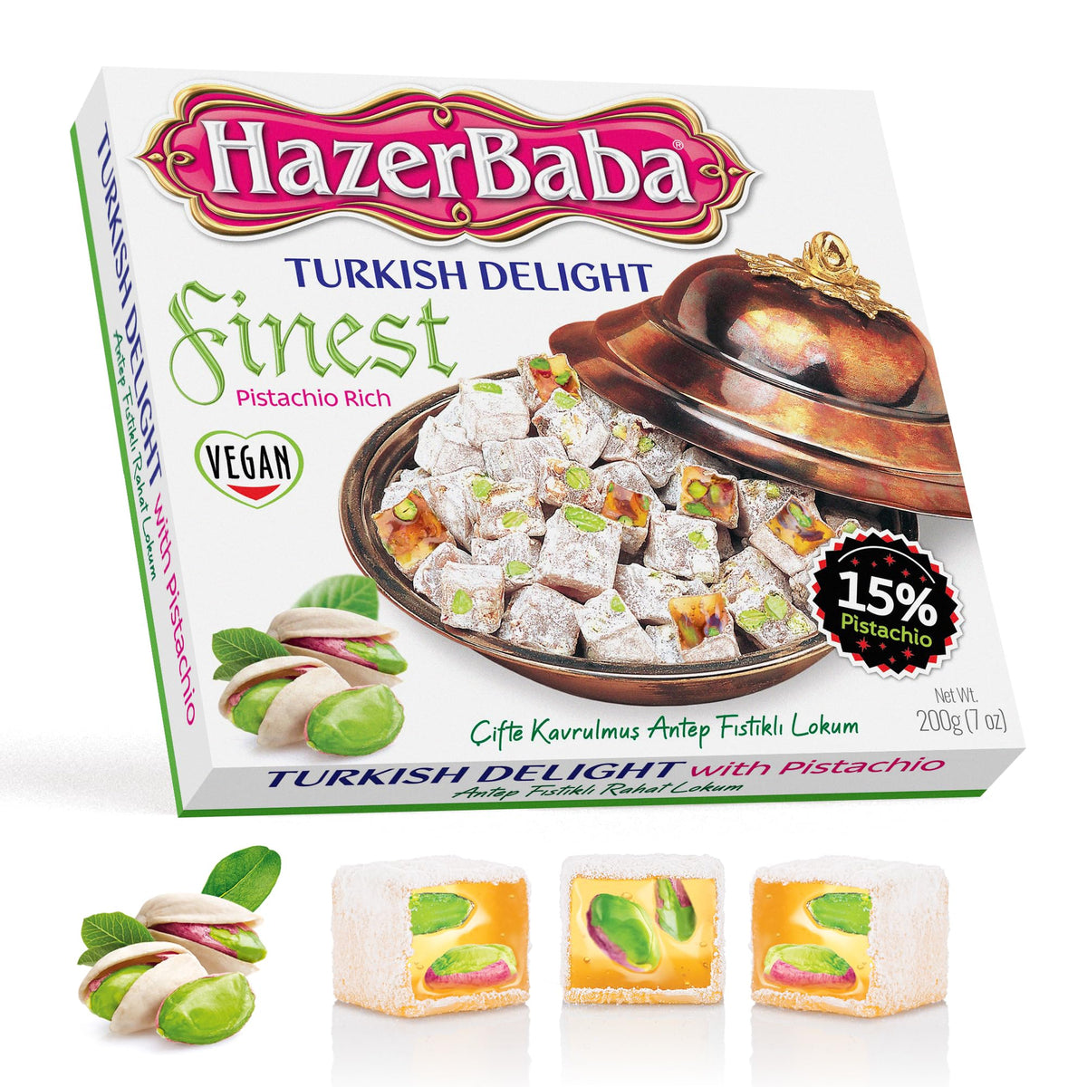 HazerBaba Finest Premium Turkish Delight Pistachio Candy, 7oz (Pack of 1)