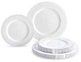 OCCASIONS 50 Fancy Disposable Plastic Plates for 25 Guests - Heavy Duty Wedding Party Dinnerware Set, 25x 11" Dinner +25x 8.25" Salad/Dessert, Looks