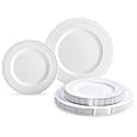 OCCASIONS 50 Fancy Disposable Plastic Plates for 25 Guests - Heavy Duty Wedding Party Dinnerware Set, 25x 11" Dinner +25x 8.25" Salad/Dessert, Looks