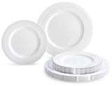OCCASIONS 50 Fancy Disposable Plastic Plates for 25 Guests - Heavy Duty Wedding Party Dinnerware Set, 25x 11" Dinner +25x 8.25" Salad/Dessert, Looks