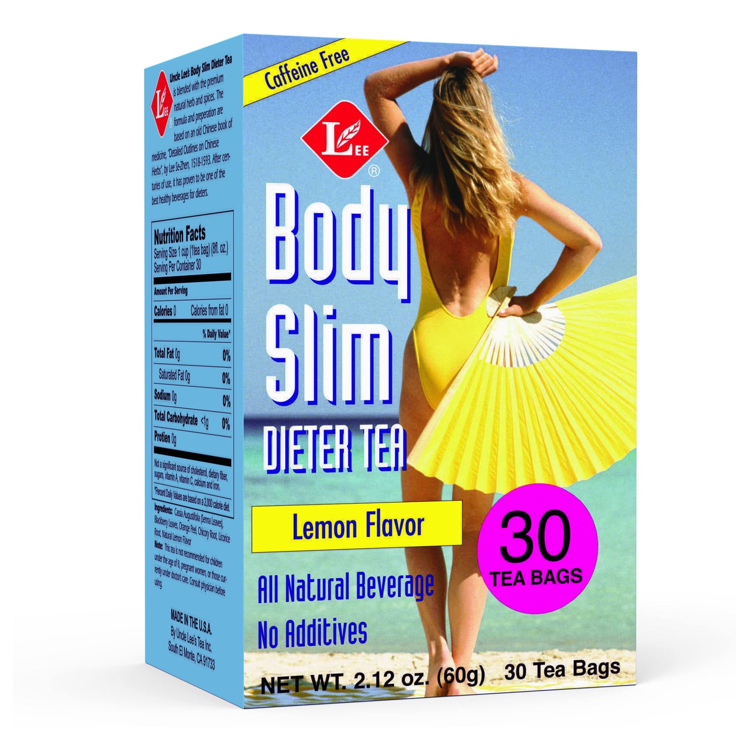Uncle Lee's Tea Body Slim Tea Dieters Tea, Caffeine Free Chinese Herbal Tea with Senna Leaves and Natural Lemon Zest Flavor Tea Bags, 30 Tea Bags Per