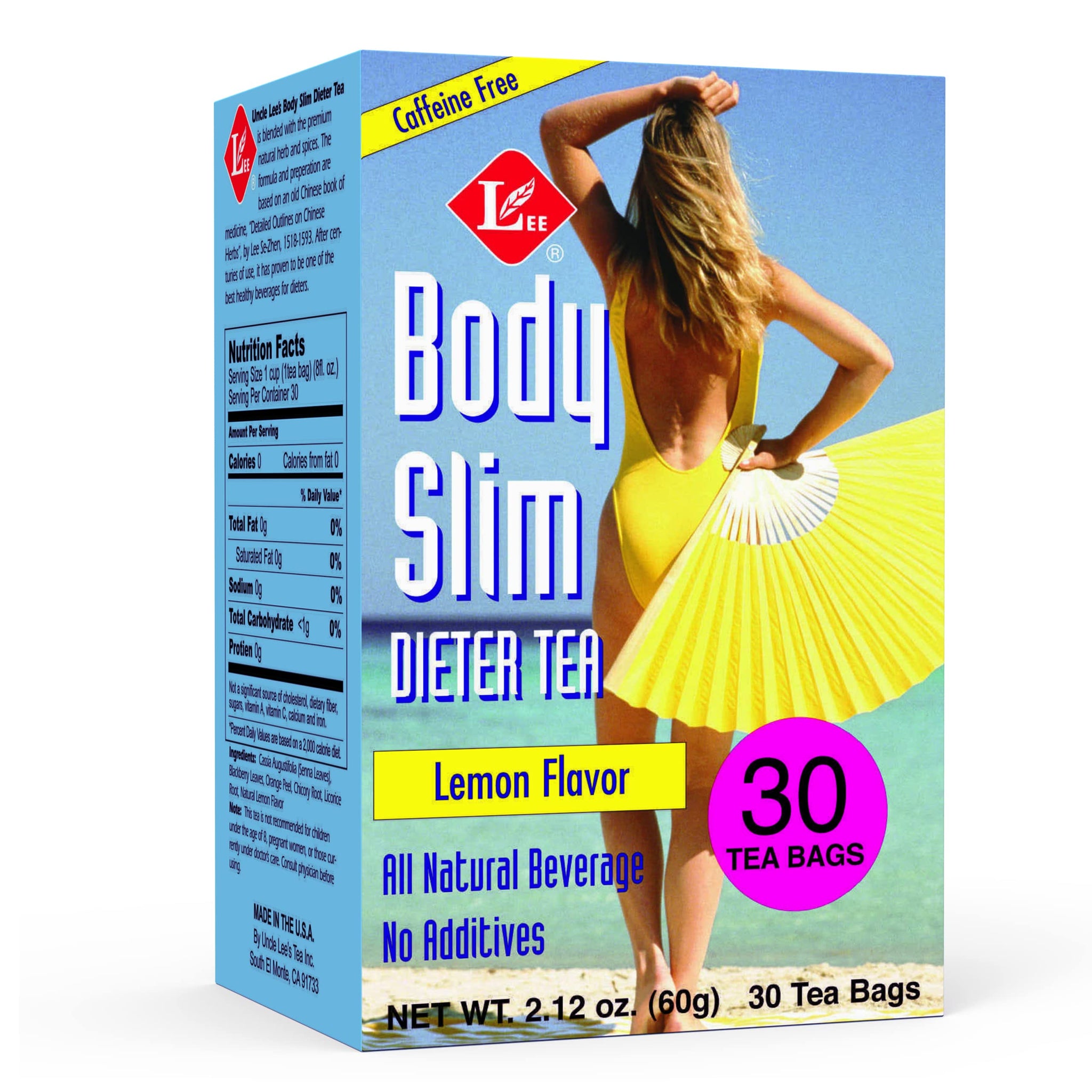 Uncle Lee's Tea Body Slim Tea Dieters Tea, Caffeine Free Chinese Herbal Tea with Senna Leaves and Natural Lemon Zest Flavor Tea Bags, 30 Tea Bags Per