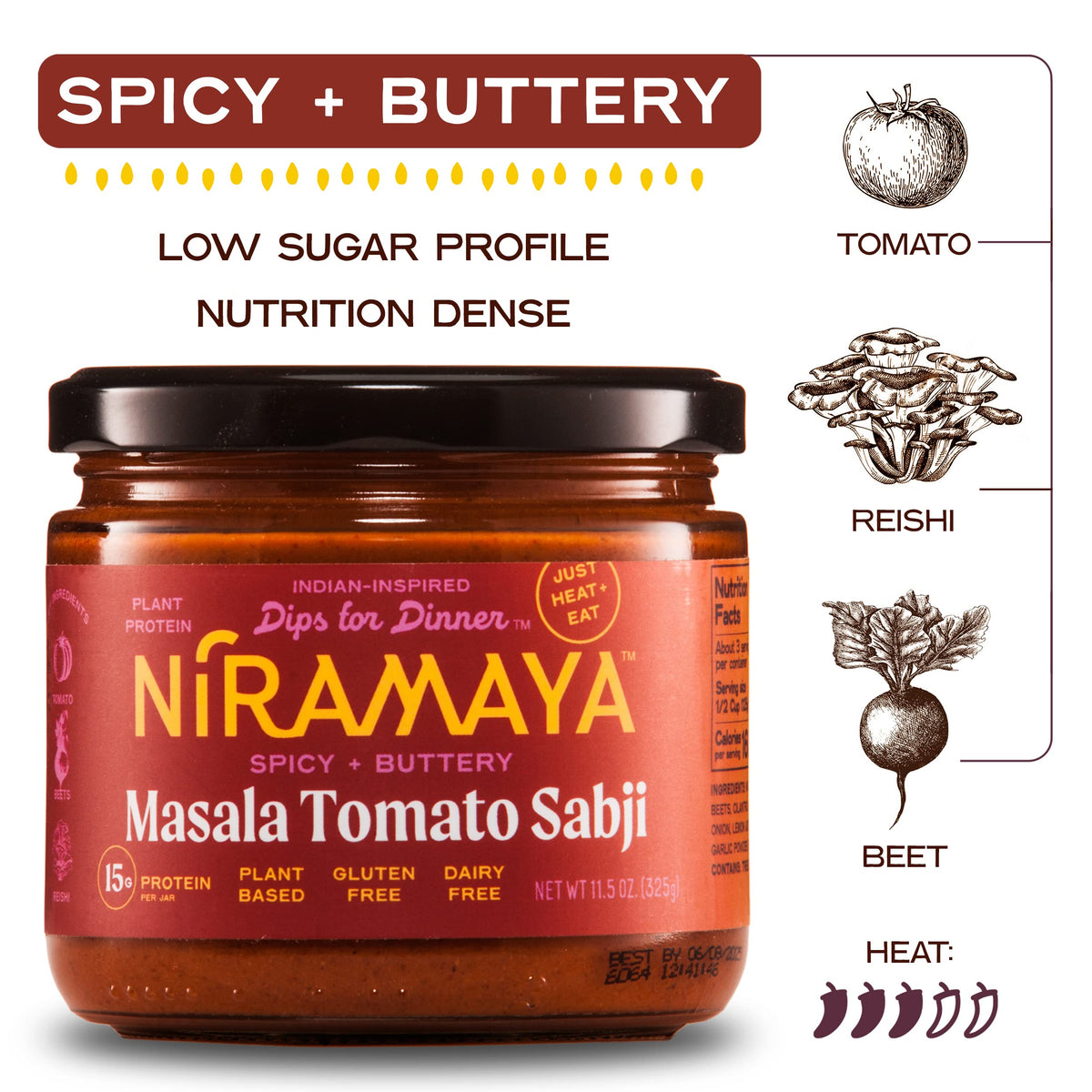 Niramaya 3 Flavor Sample Pack - Street Pav Bhaji/Tomato Masala Sabzi/ Super Greens Saag Indian-Inspired Dips & Spreads For Chips/Snacks/Rice/Salads