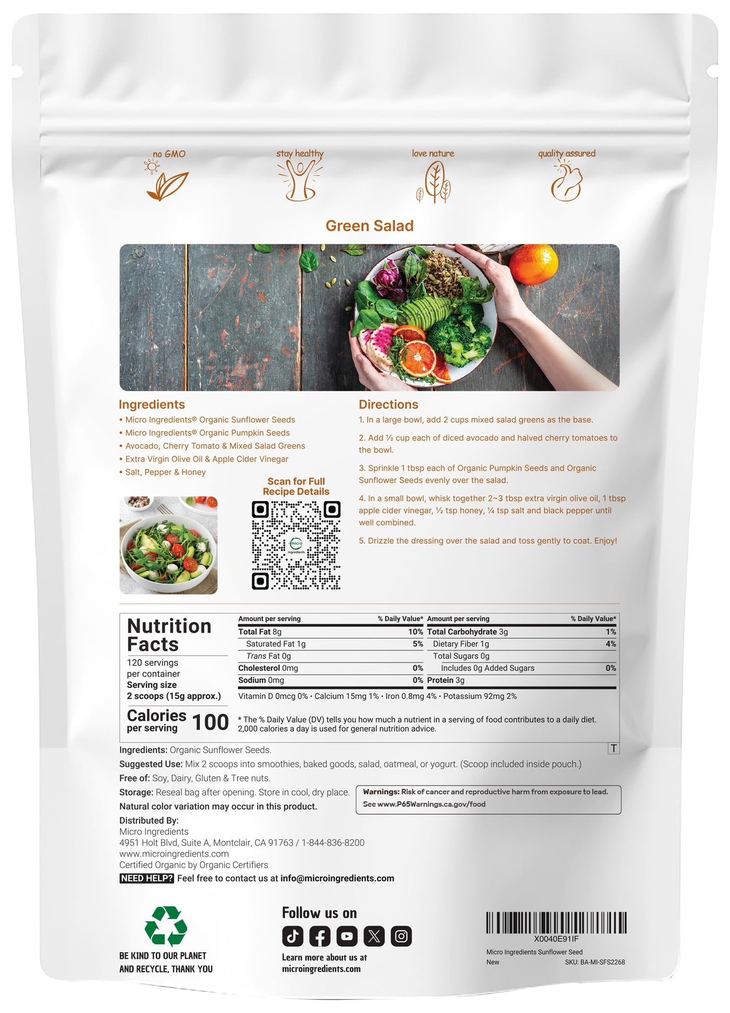 Organic Sunflower Seeds, 4lbs | Raw, Unsalted, & Shelled - Whole Kernels | Low Carb Snack | Great for Baking, Smoothies, & Salad Toppings | Non-GMO