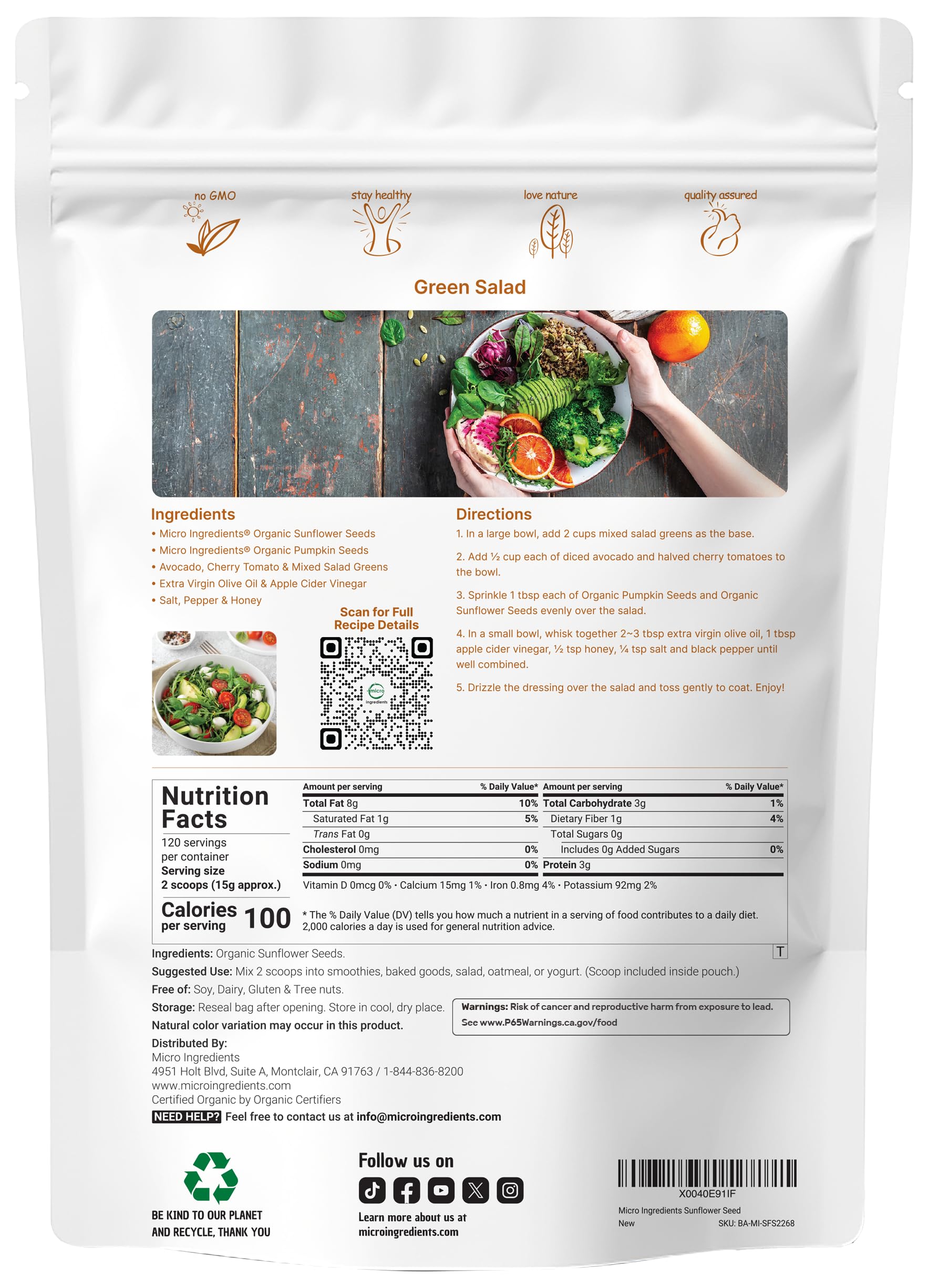 Organic Sunflower Seeds, 4lbs | Raw, Unsalted, & Shelled - Whole Kernels | Low Carb Snack | Great for Baking, Smoothies, & Salad Toppings | Non-GMO