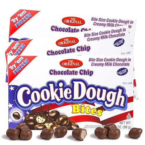 Edible Chocolate Chip Cookie Dough Bites, Movie Theater Candy, and Ice Cream Toppers, Patriotic Candy, 3.1 Ounces (Pack of 3)